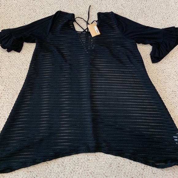 vision Tops - Black Sheer Tunic with Bell Sleeves
